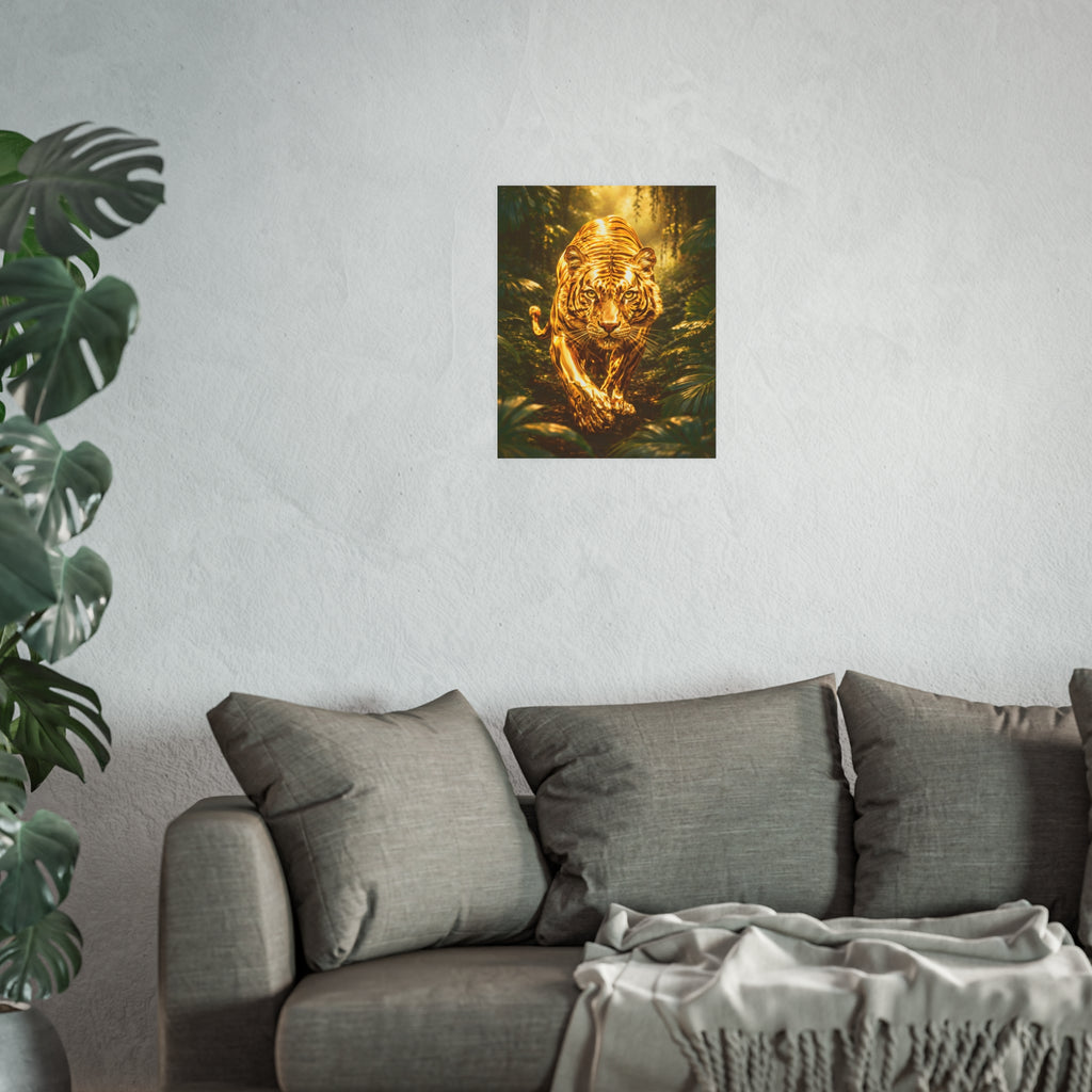 Golden Jungle Tiger Wall Art – Polished Gold Tiger Poster Luxury Wildlife Decor