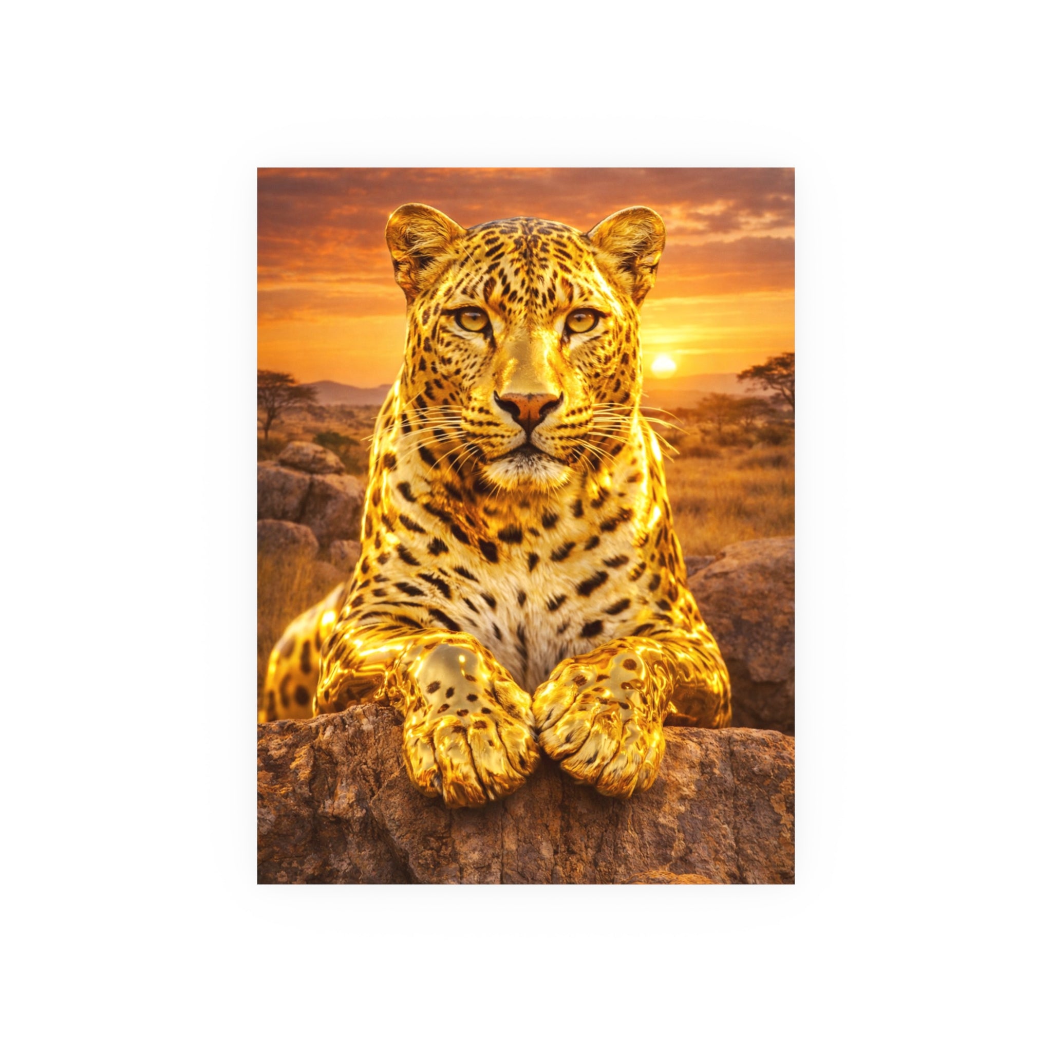Gold Leopard Statue Wall Art Poster Luxury Safari Animal Decor Realistic Metallic Wildlife Artwork Modern Home Living Room Interior