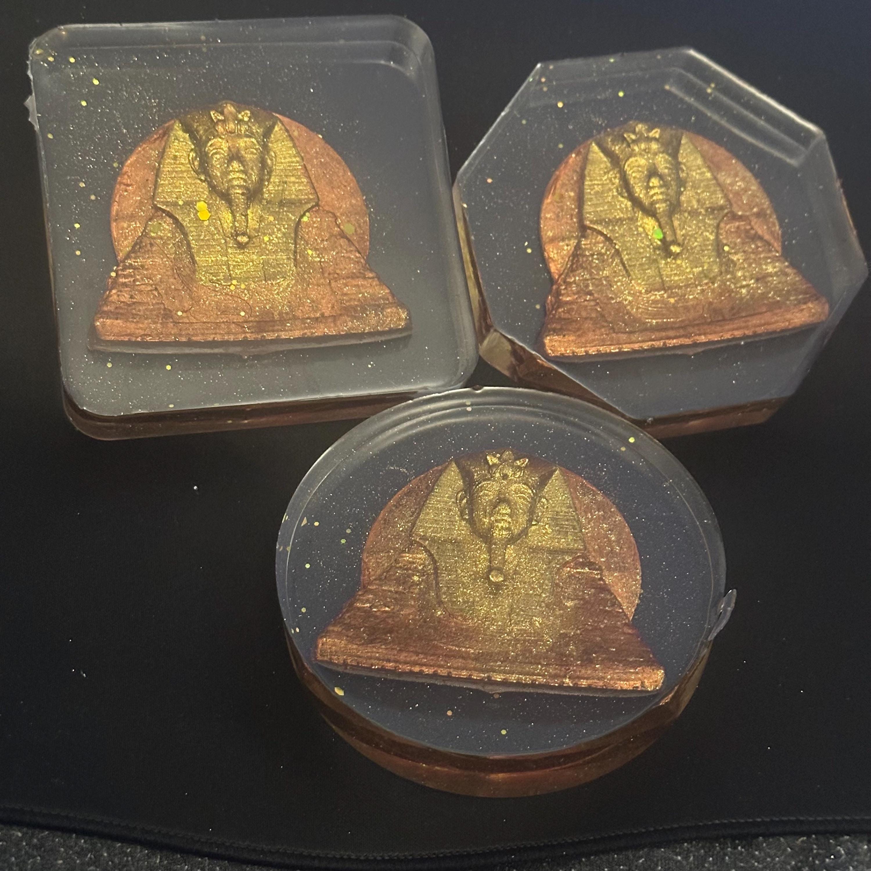 Tutankhamun Coasters | Gold Resin, Glow in the Dark | Handmade Egyptian Decor