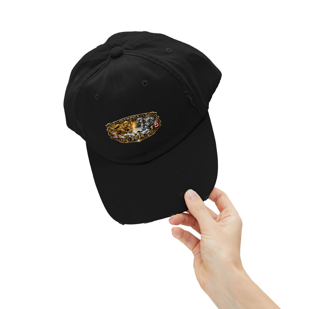 Distressed Baseball Cap — 2026 Olympic Crest Vintage Patch