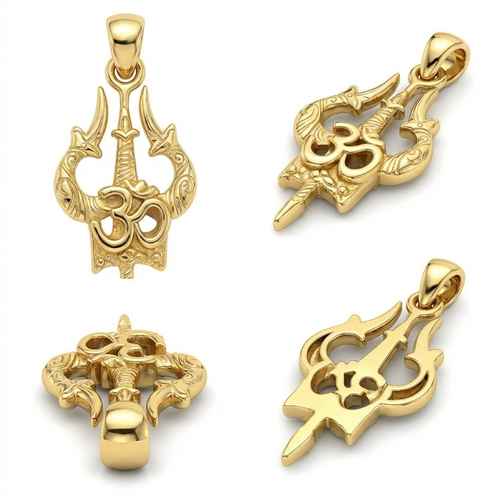 Om Shiva Trishul Pendant 35x17mm – Ornamental Necklace Charm – Casting Ready Jewelry Design