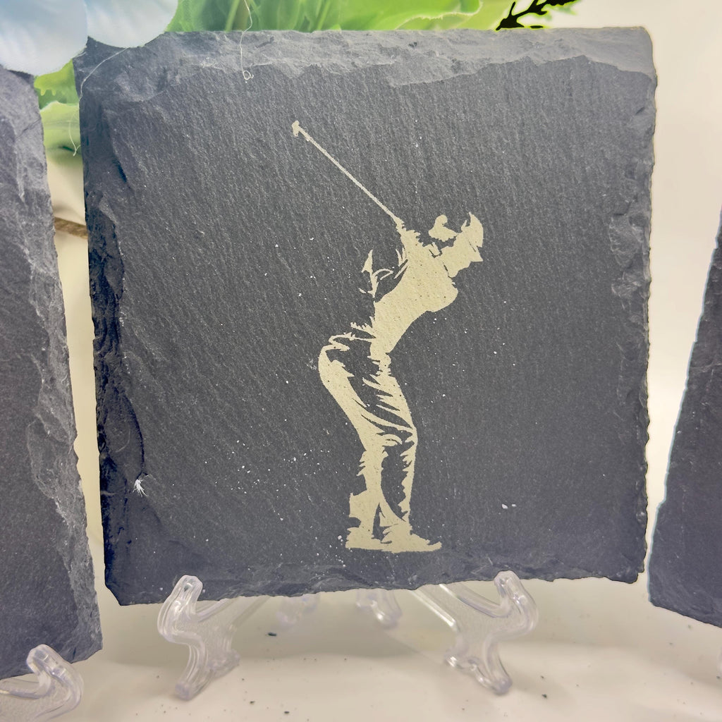 Golfer Slate Coasters Golf Lover Gift Handmade Slate Drinks Coasters Golf Decor Gift for Him Unique Golf Gift