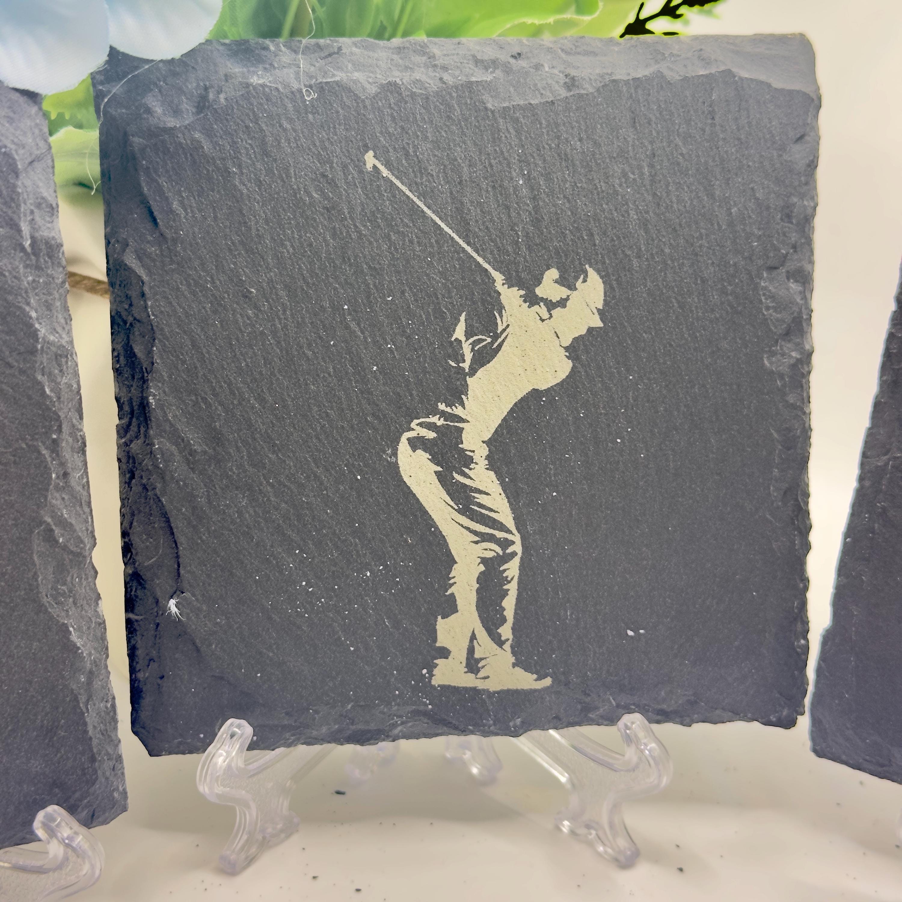 Golfer Slate Coasters Golf Lover Gift Handmade Slate Drinks Coasters Golf Decor Gift for Him Unique Golf Gift