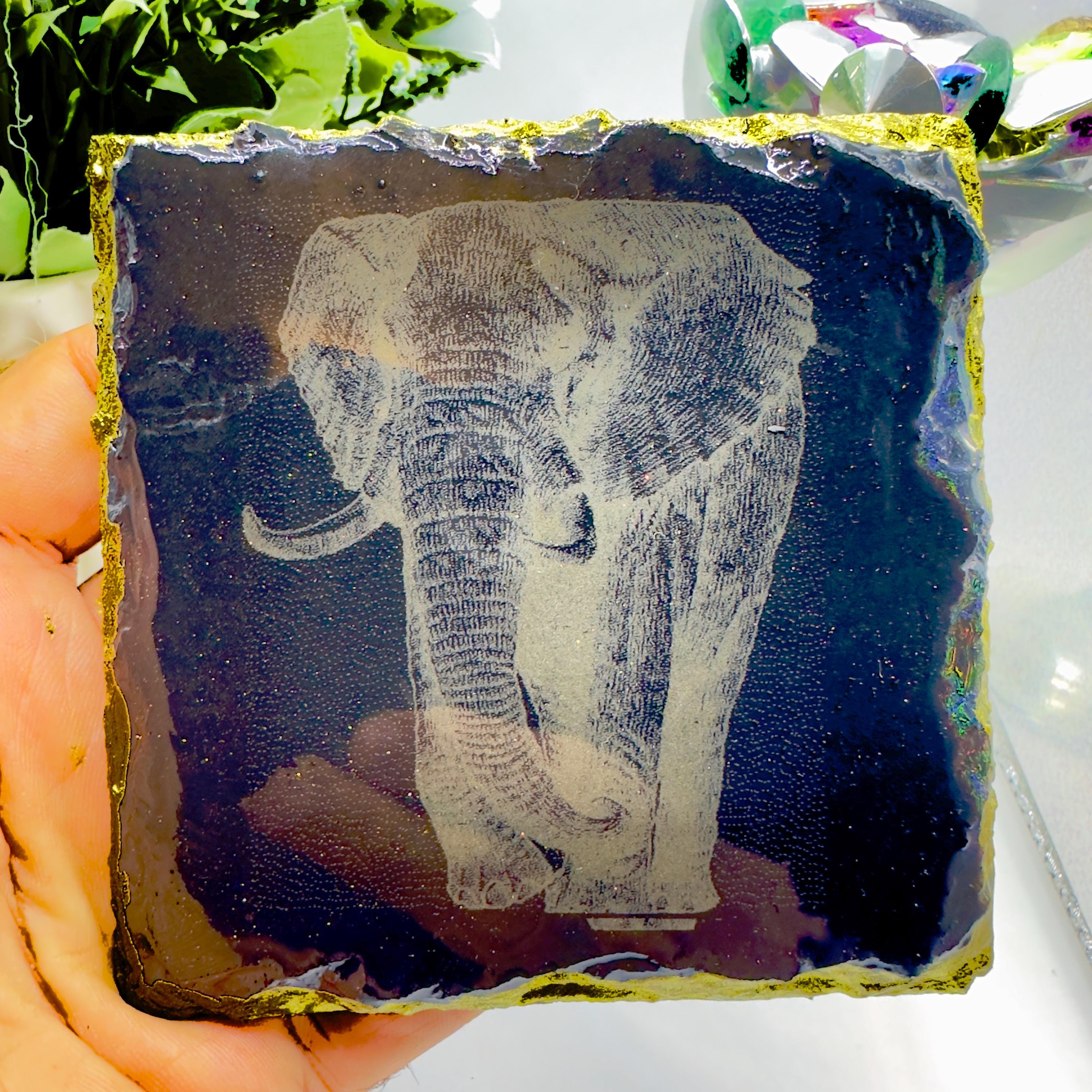 Elephant Slate Coaster Epoxy Resin Finished Handmade Natural Stone Coaster