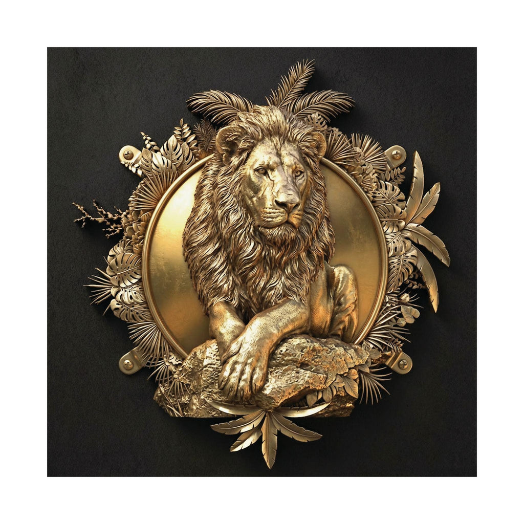 Gold Lion Tropical Frame Wall Art, Luxury Wildlife Poster