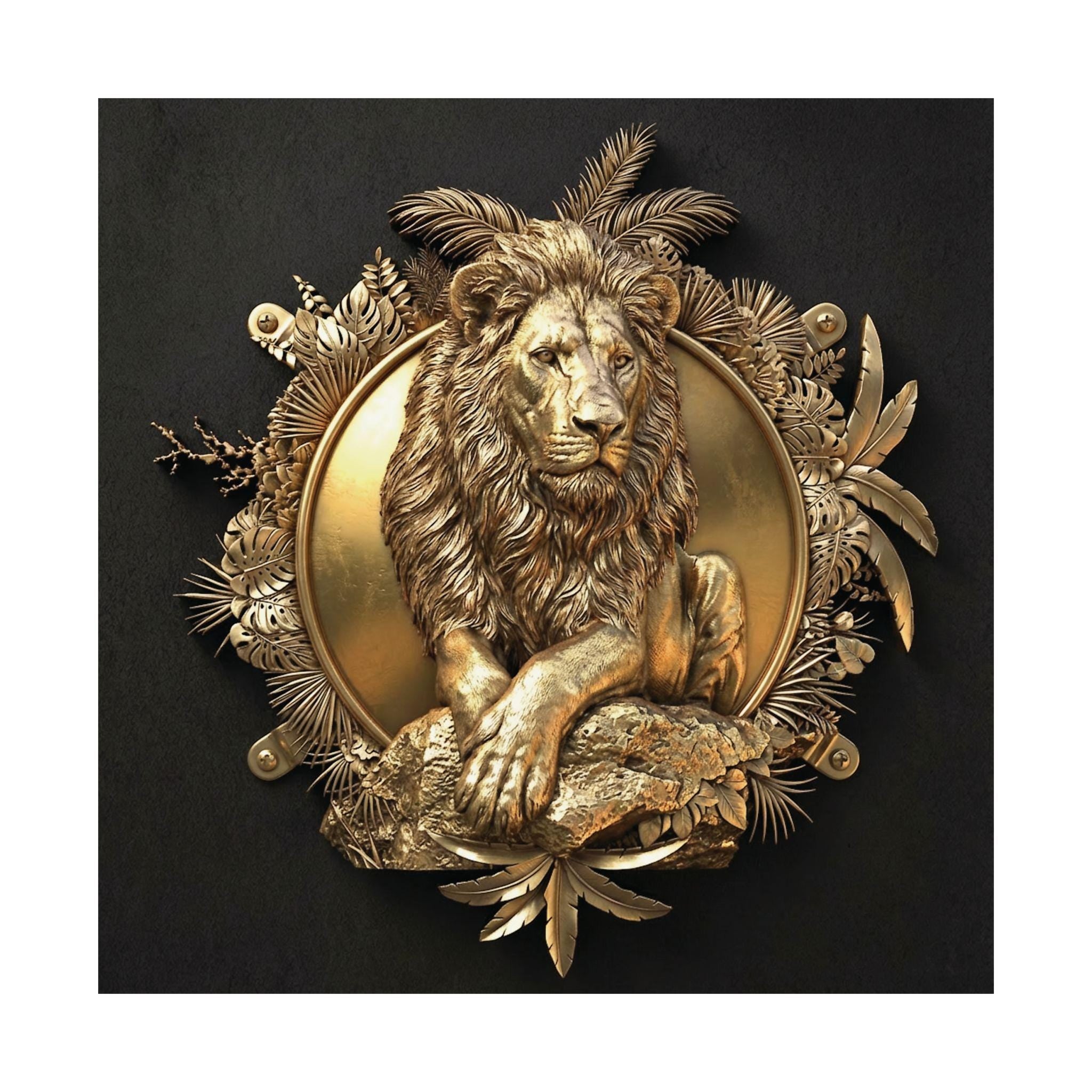 Gold Lion Tropical Frame Wall Art, Luxury Wildlife Poster