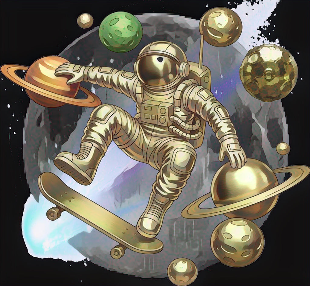 3D Effect Cosmic Skater Astronaut Hoodie Bold Space Graphic Sweatshirt for Teens