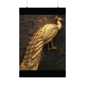 Golden Peacock Poster on Dark Brick Wall, Exotic Wildlife Wall Art, Elegant Home Decor