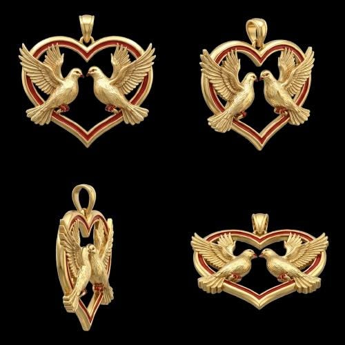 Two Doves Pendant – 14ct Gold Love Heart Necklace