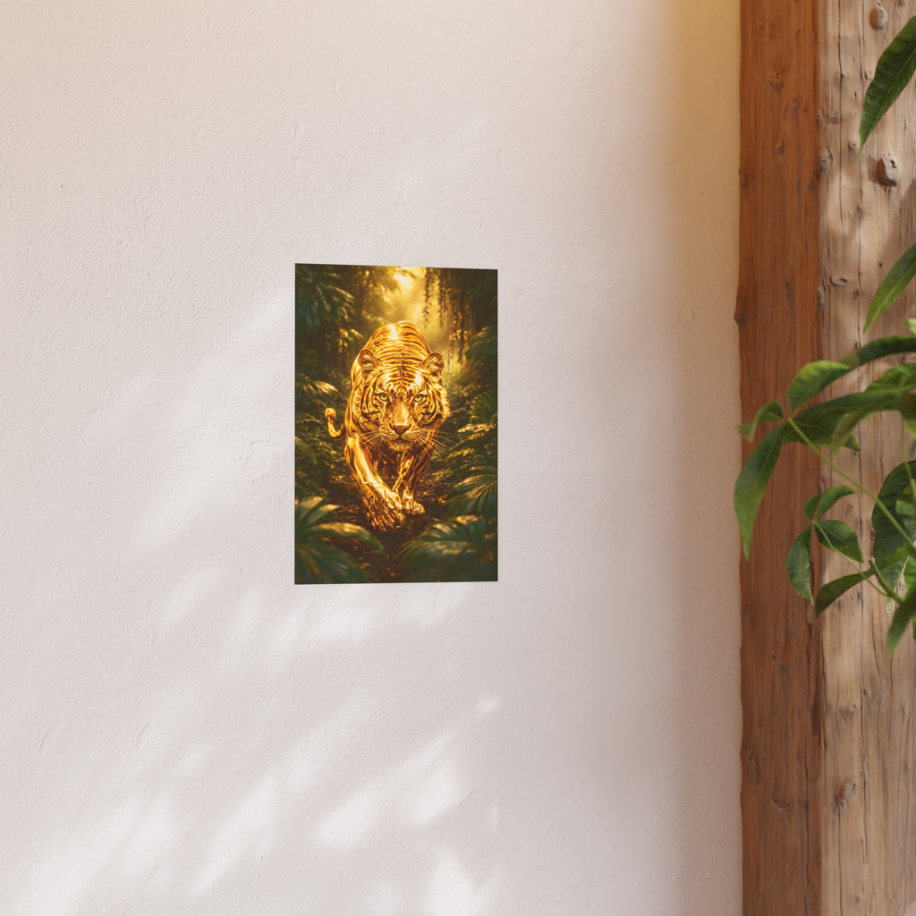 Golden Jungle Tiger Wall Art – Polished Gold Tiger Poster Luxury Wildlife Decor