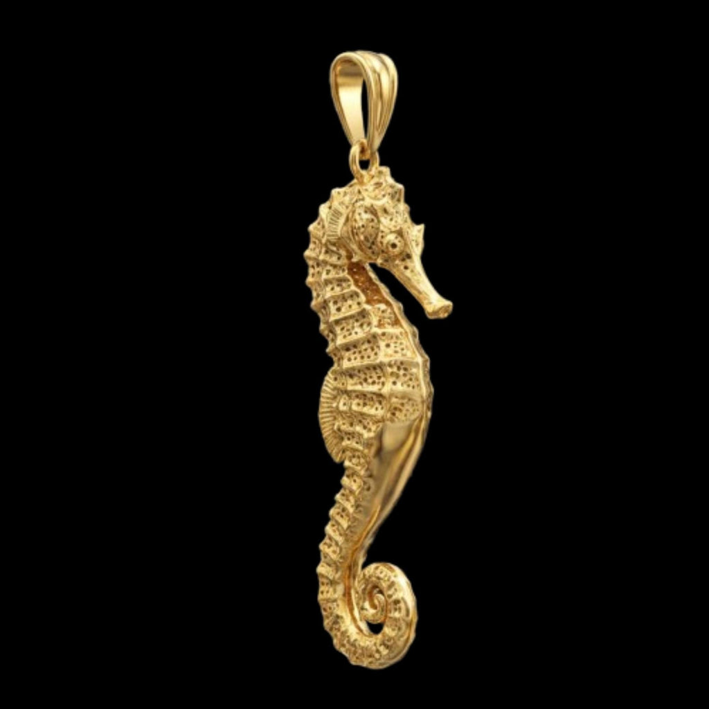 Seahorse Pendant Necklace – 3D Elegant Sea Life Jewelry in Gold or Sterling Silver, Symbol of Strength and Grace
