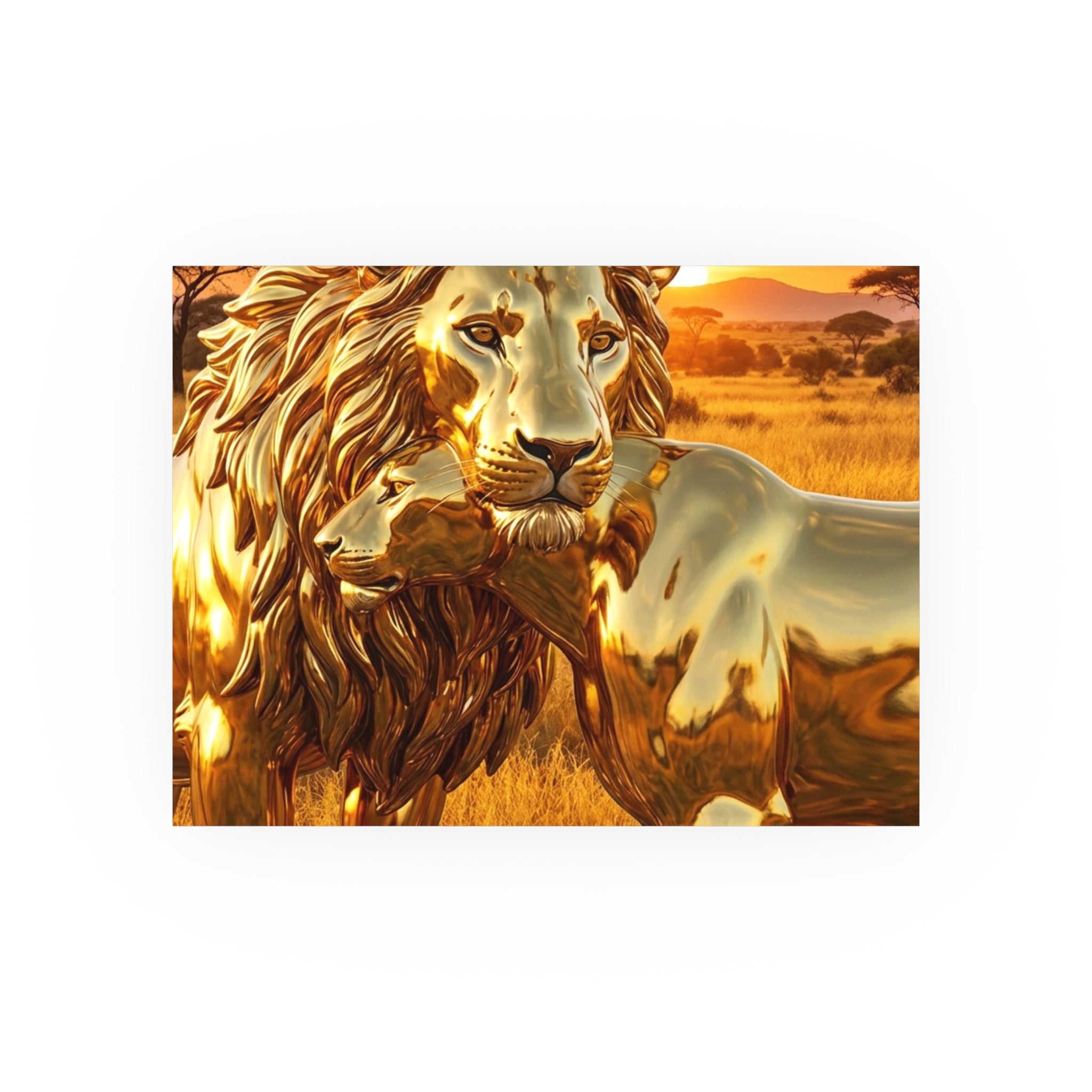 Golden Lion Art Poster — Metallic Sunset Wildlife Print