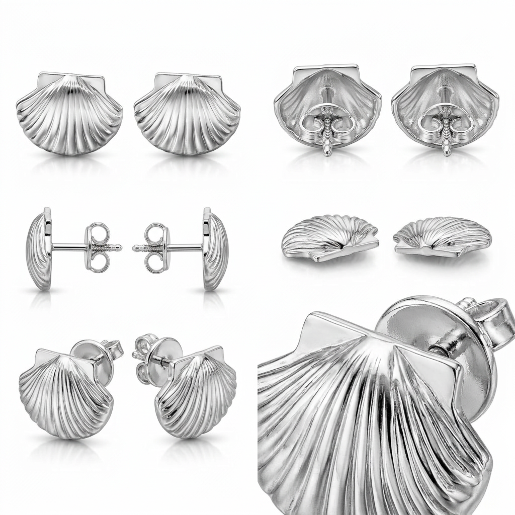 Silver and Bras Shell Stud Earrings, Seashell Earrings, Minimalist Beach Jewelry, Ocean Inspired Studs, Polished Brass Earrings, Summer Jewelry Gift