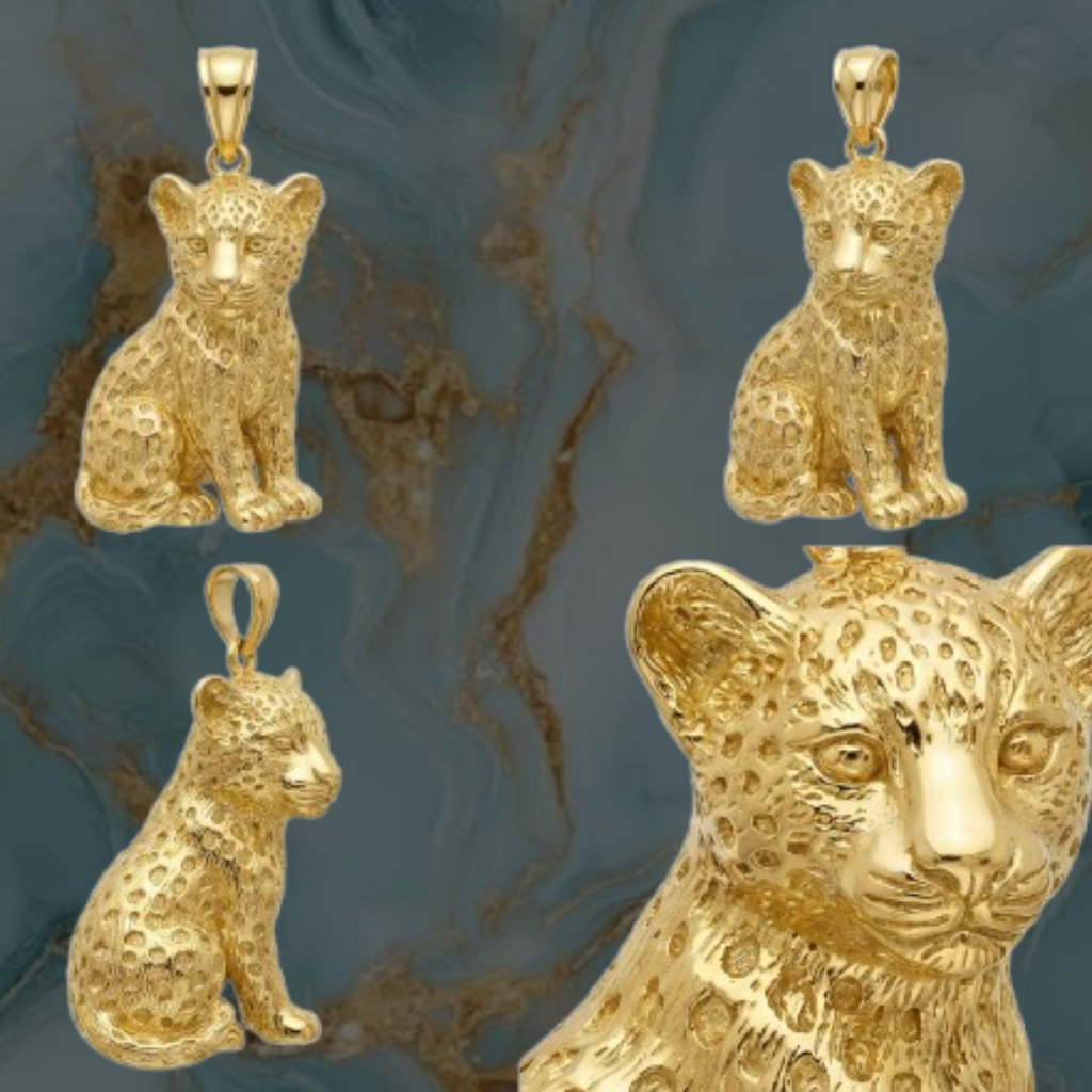 Leopard Cub Pendant – Solid 14K or 18K Gold – Luxury Wildlife Statement Jewelry