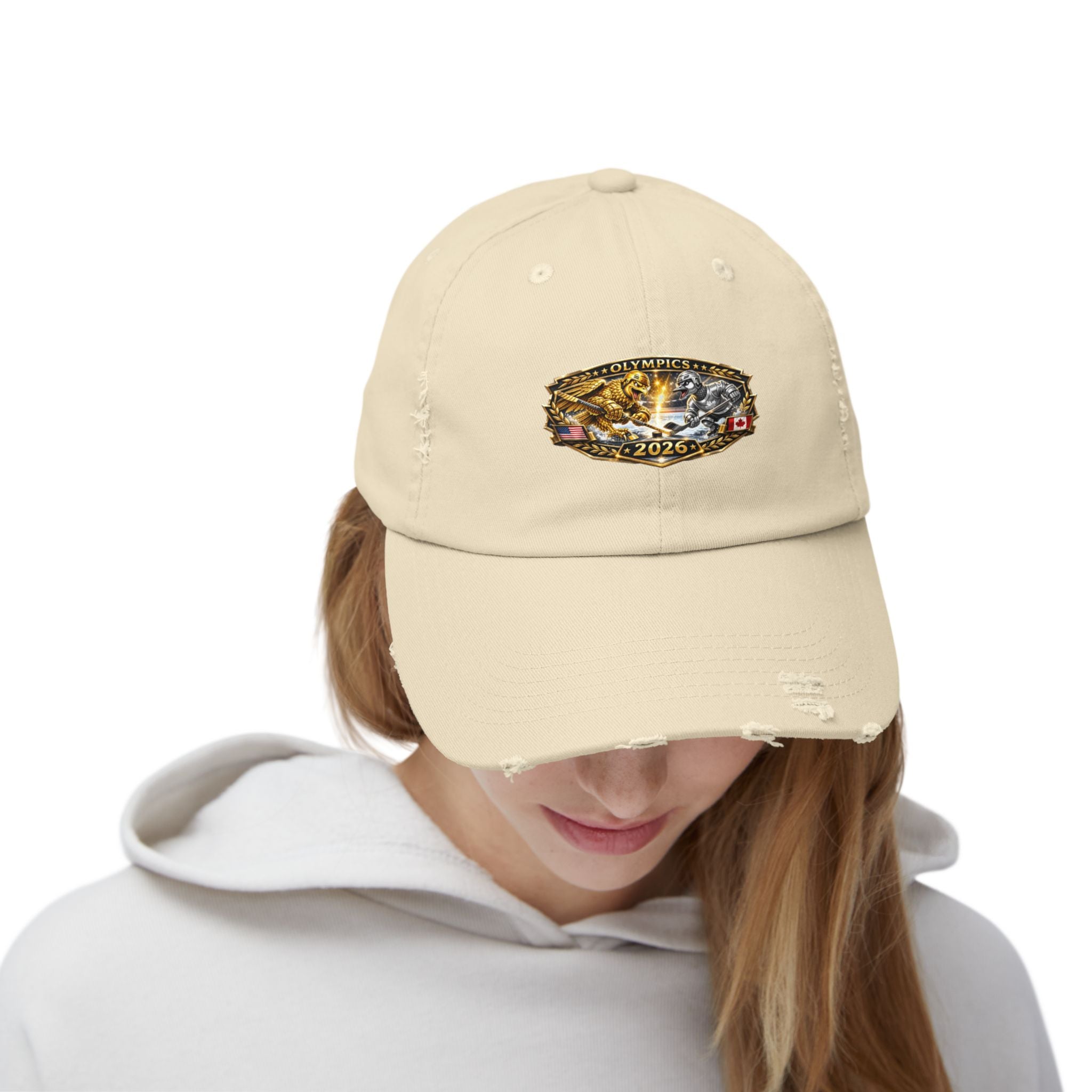 Distressed Baseball Cap — 2026 Olympic Crest Vintage Patch
