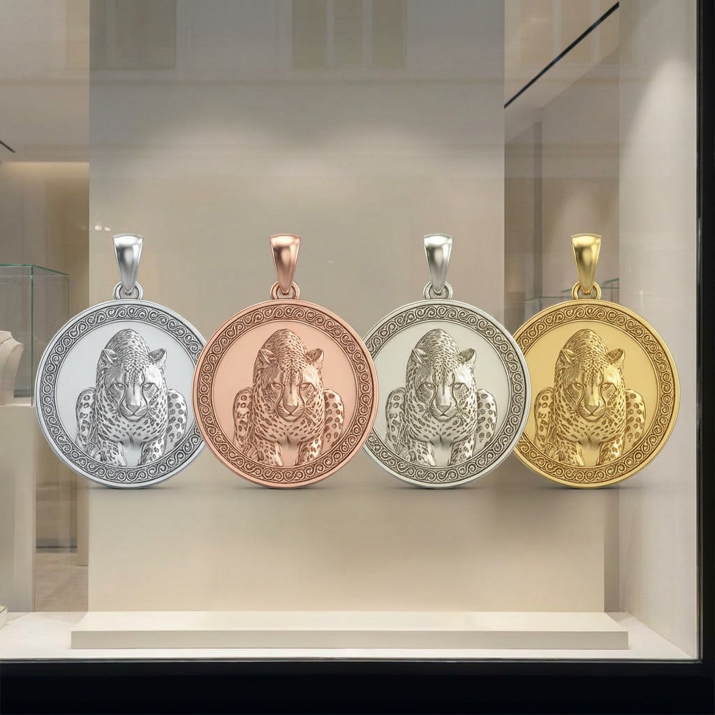 Cheetah Pendant Necklace – Gold & Sterling Silver, Predator in Attack Pose, Bold Wildlife Jewelry with Prominent Eyes