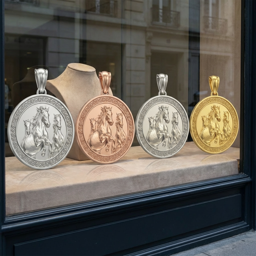 Three Horses Galloping Pendant Necklace in Gold or Sterling Silver – Dynamic Wildlife Jewelry, Elegant Horse Lover Statement Piece