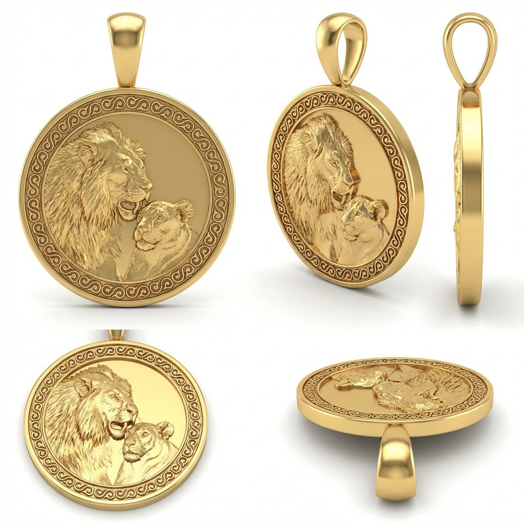Lion and Lioness Pendant Necklace in Gold or Sterling Silver – Regal Wildlife Jewelry Symbolizing Strength, Love & Family