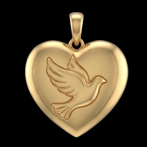 The Heart Dove Pendant in engraved sterling silver or gold by MokshaGoldSculptures, heart and dove design.  MokshaGoldSculptures