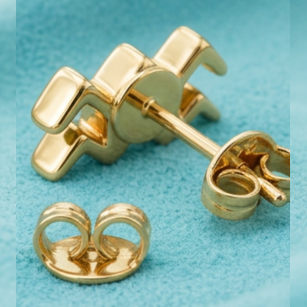 Aquarius Symbol Stud Earrings in Solid Gold | Zodiac Stud Earrings | 12 × 5.5 × 2 mm