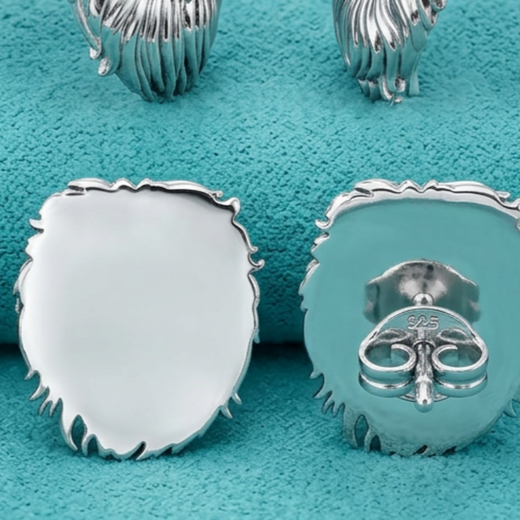 Lion Head Stud Earrings 15mm Polished Silver / Polished Brass Statement Animal Jewelry Unisex Handmade Stud Earrings