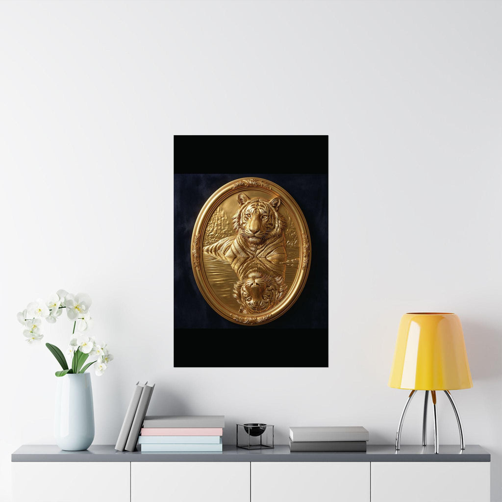 Gold Tiger Reflection Wall Art, Luxury Wildlife Print