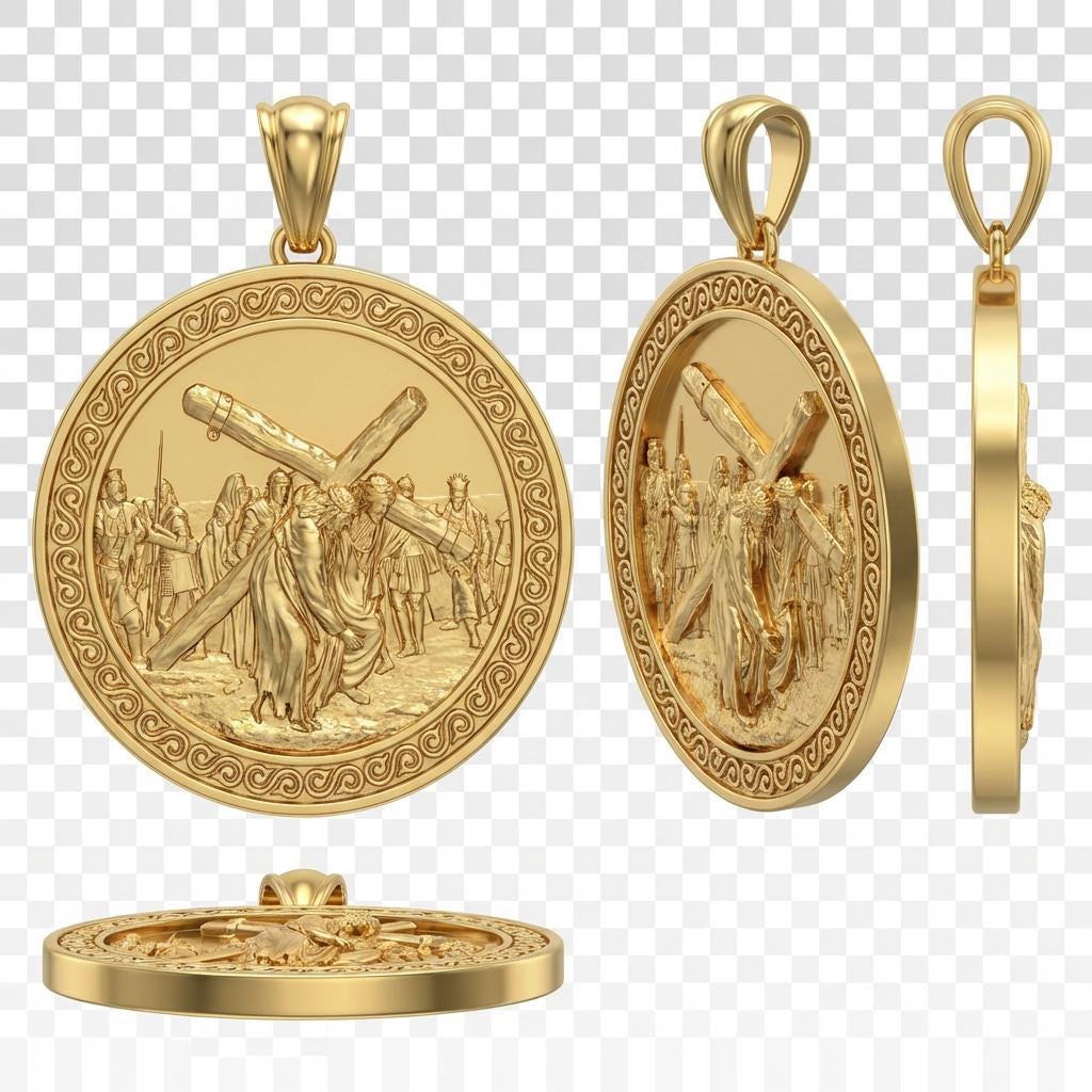 Jesus Carrying the Cross Pendant – Christian Faith Necklace in Gold or Silver