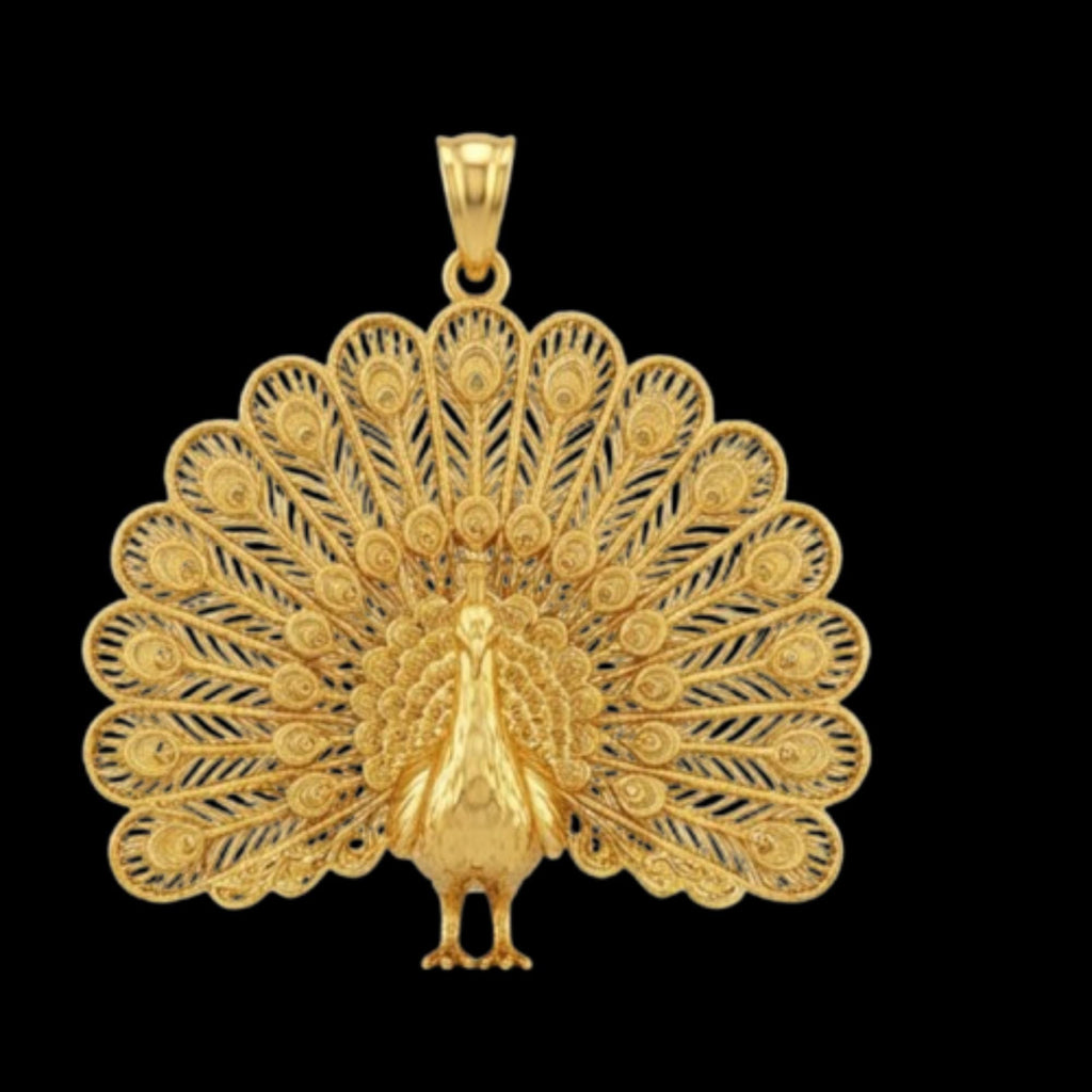 3D Peacock Pendant - Gold or Sterling Silver Fanned Tail Necklace