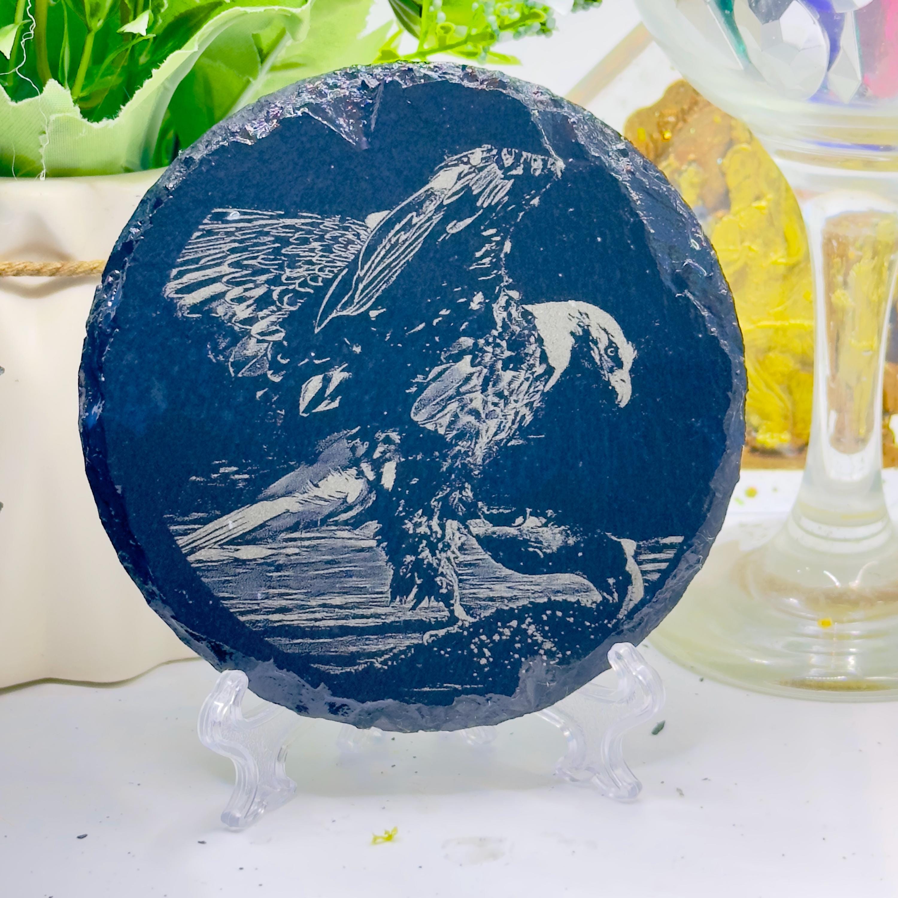 Bald Eagle Slate Coaster | American Wildlife Art | Engraved Eagle Coaster | Bird of Prey Gift | Natural Slate Coaster