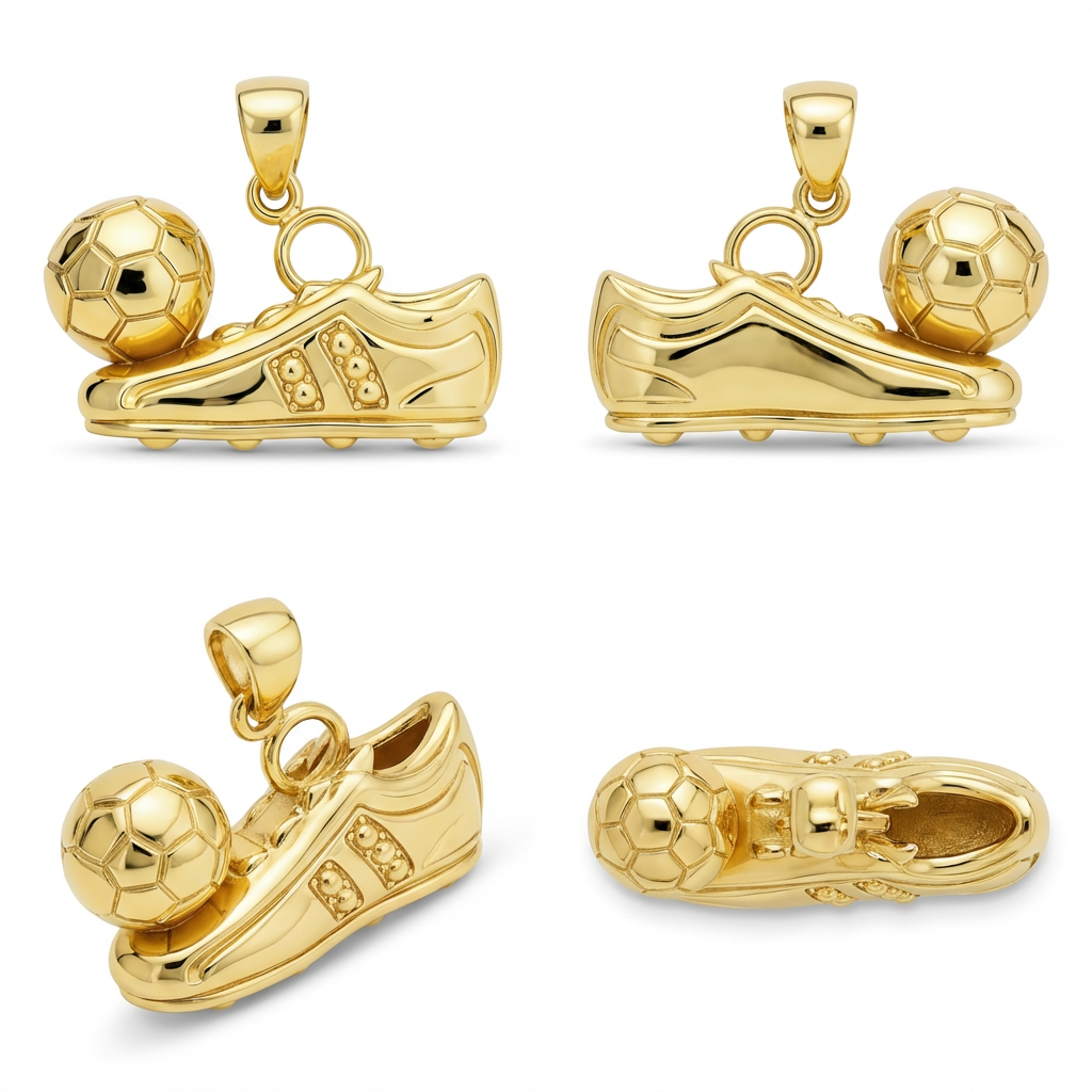 Football Boot Pendant with Ball 30mm – Gold-Tone Metal Alloy – Sports Necklace Charm