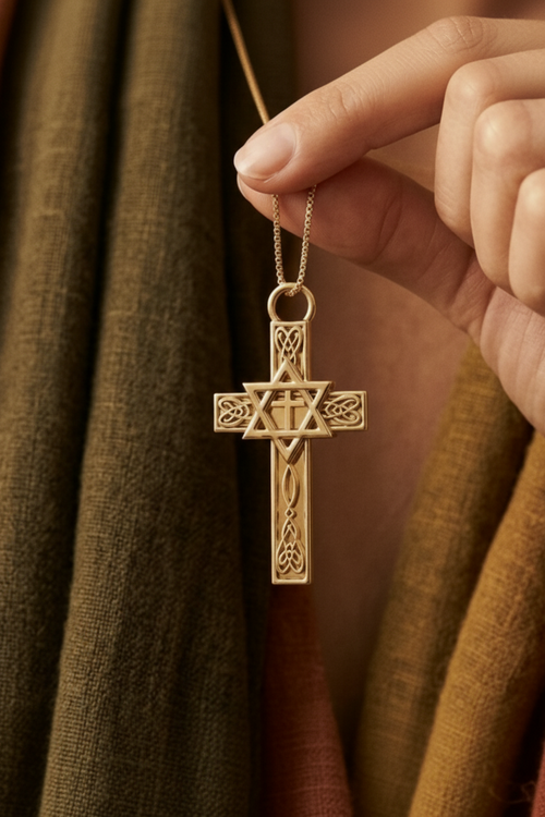 Celtic Cross with Star of David Pendant Necklace | Interfaith Jewellery | 18K Gold & Sterling Silver