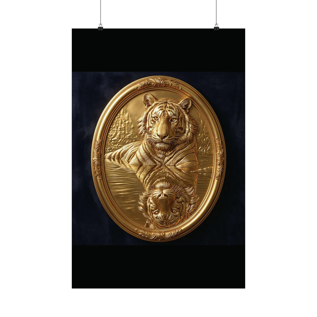 Gold Tiger Reflection Wall Art, Luxury Wildlife Print