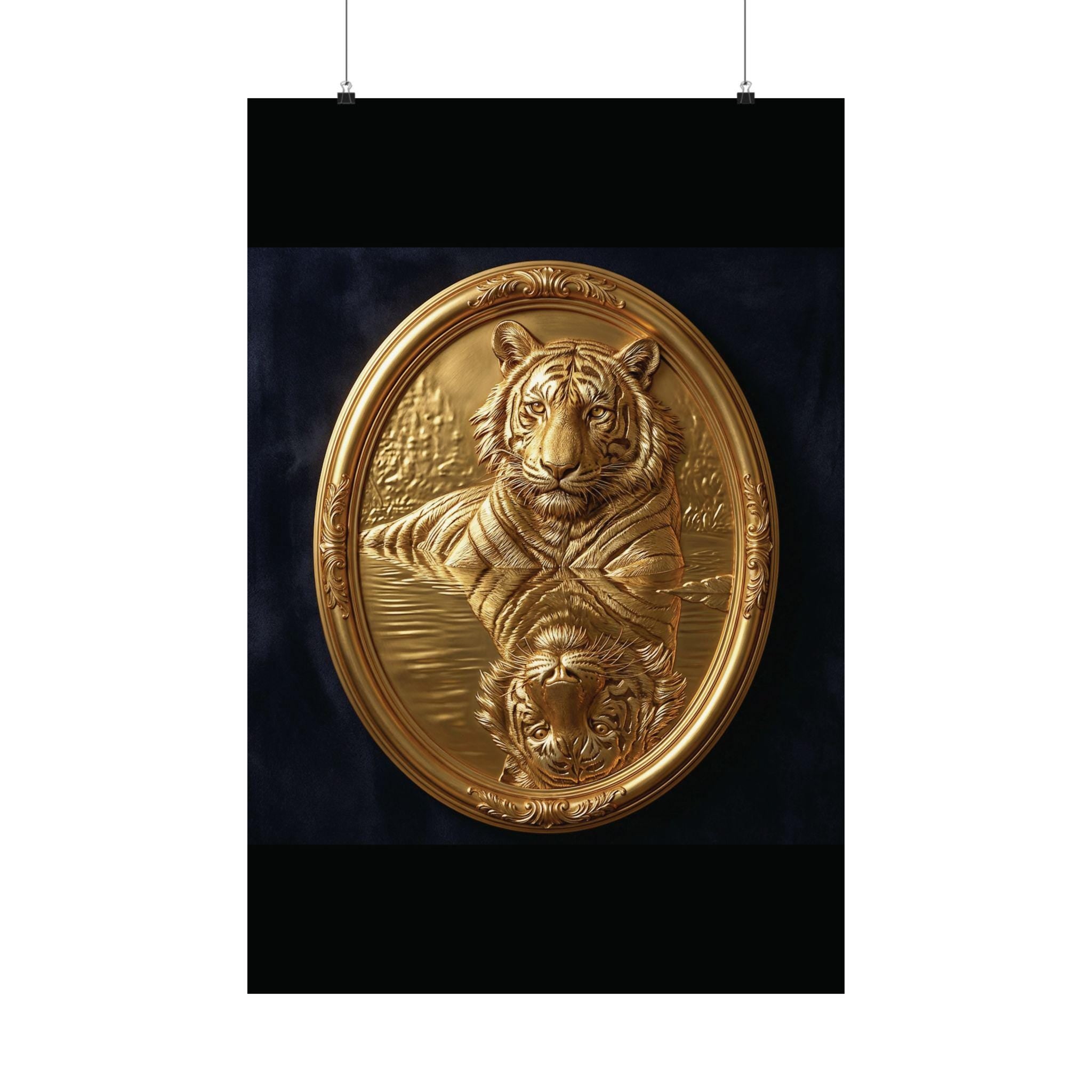 Gold Tiger Reflection Wall Art, Luxury Wildlife Print