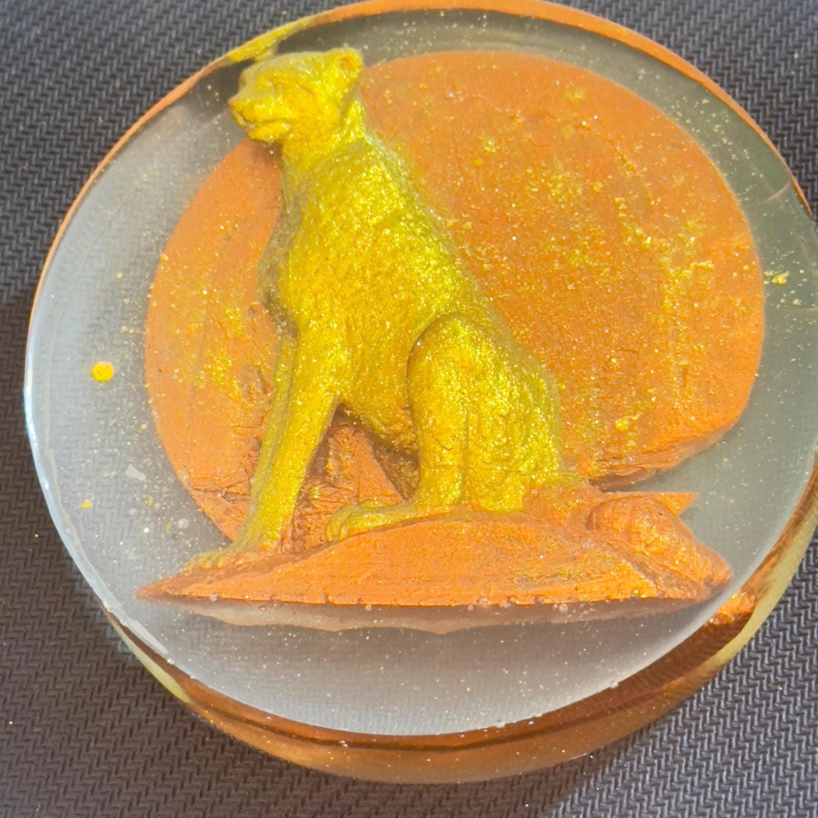 Hand-Painted Cheetah Resin Coaster, Glow-in-the-Dark Wildlife Art