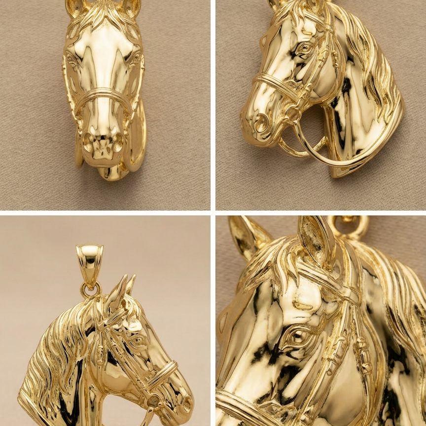 Horse Head Pendant with Bail – 3D Printed Jewelry in Gold & Silver, Perfect Gift for Horse Lovers and Equestrian Enthusiasts