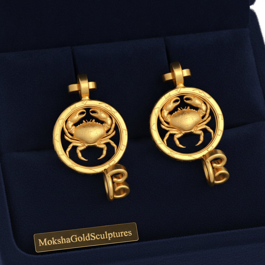 Cancer Zodiac Crab Stud Earrings, 18mm Astrology Earrings, Zodiac Constellation Studs, 9K Gold, Sterling Silver or Yellow Brass, Cancer Gift
