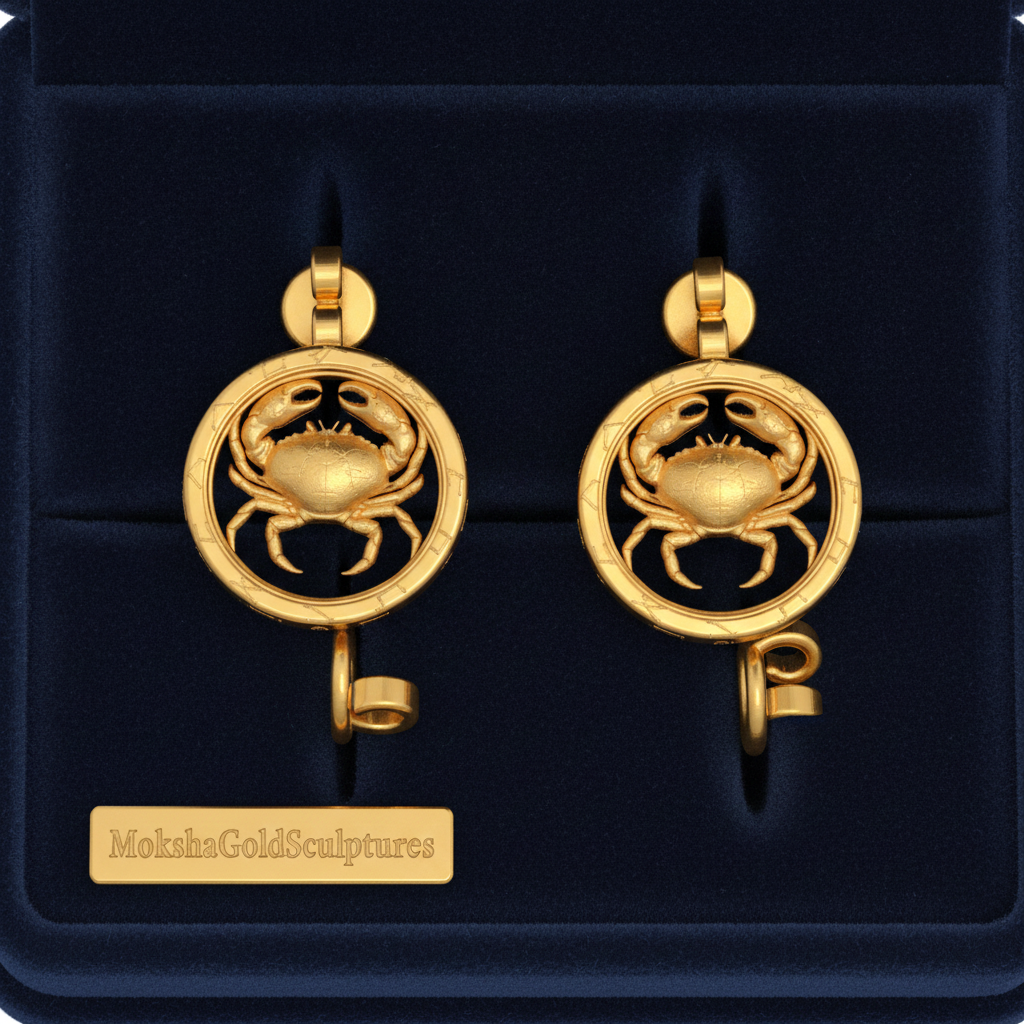 Cancer Zodiac Crab Stud Earrings, 18mm Astrology Earrings, Zodiac Constellation Studs, 9K Gold, Sterling Silver or Yellow Brass, Cancer Gift