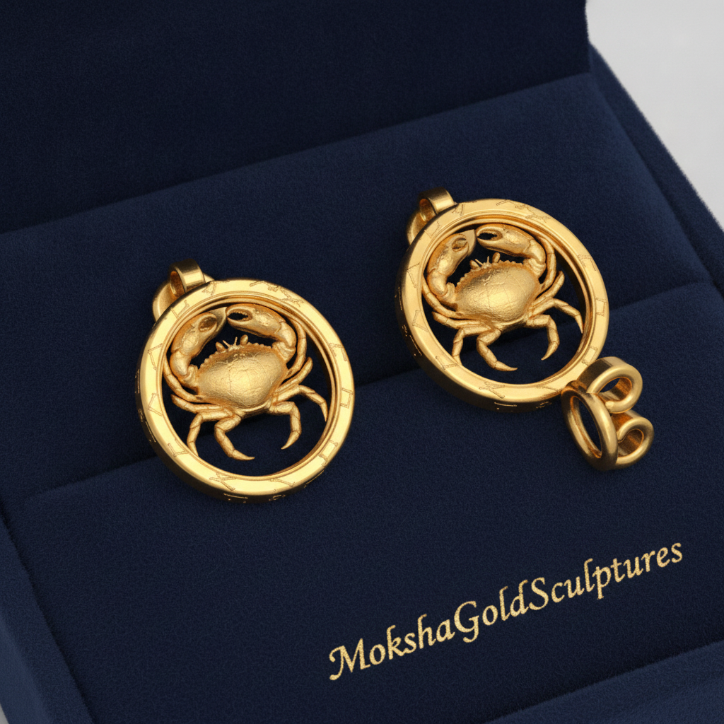 Cancer Zodiac Crab Stud Earrings, 18mm Astrology Earrings, Zodiac Constellation Studs, 9K Gold, Sterling Silver or Yellow Brass, Cancer Gift