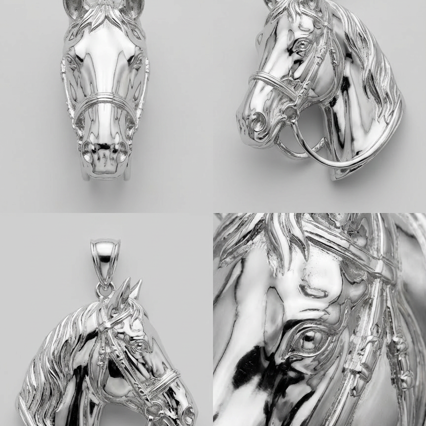 Horse Head Pendant with Bail – 3D Printed Jewelry in Gold & Silver, Perfect Gift for Horse Lovers and Equestrian Enthusiasts