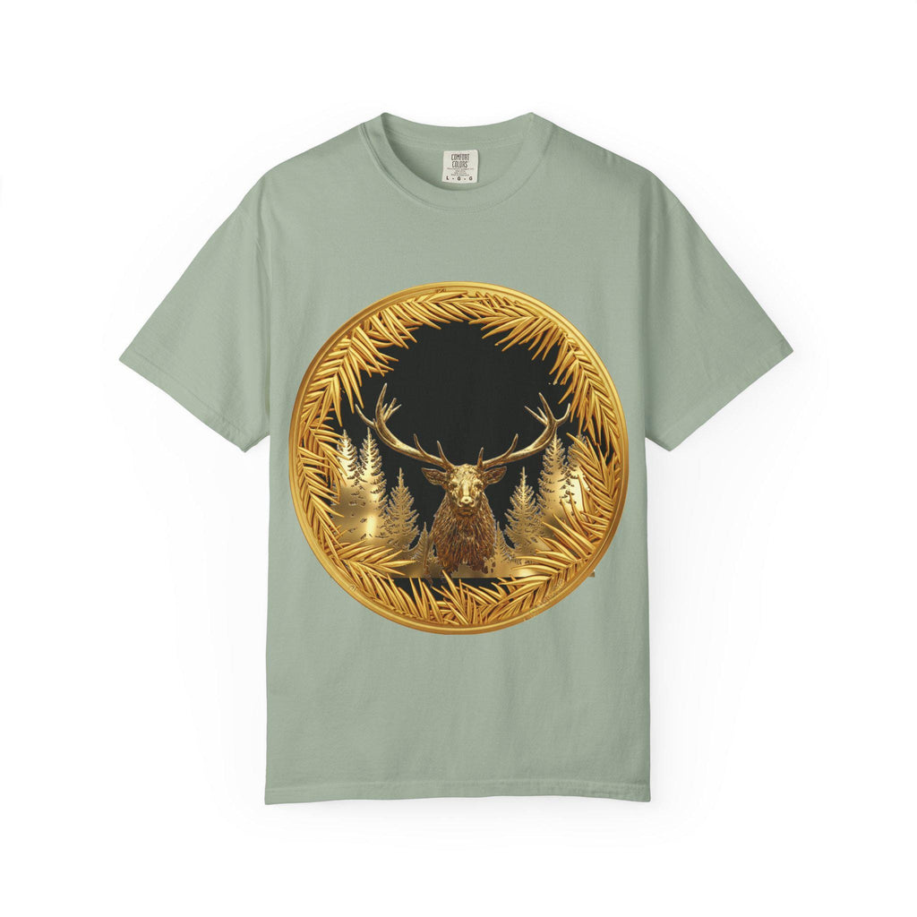 Red Deer Gold T-Shirt Majestic Stag Wildlife Design in Luxury Gold Print