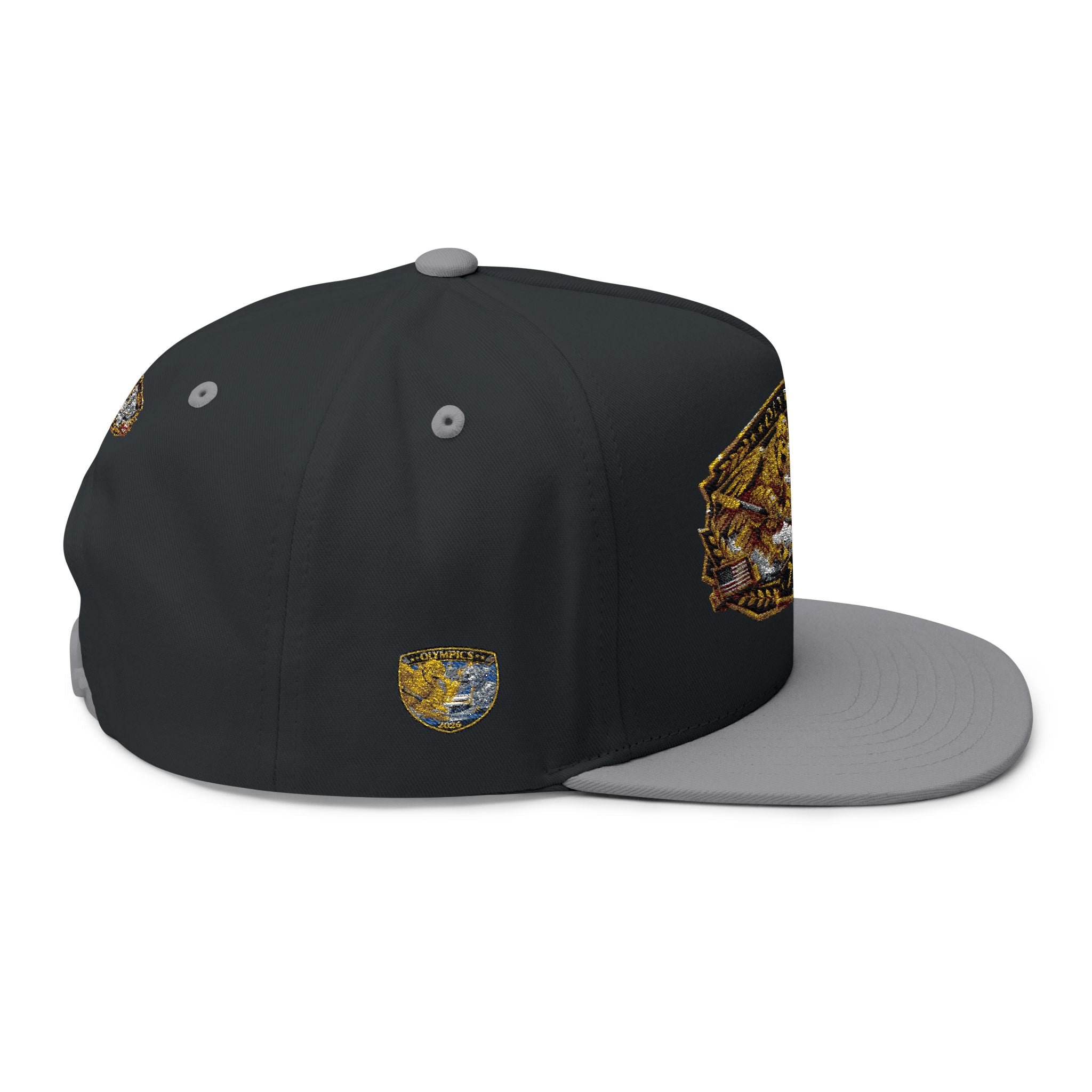 Embroidered 2020 Olympics Flat Bill Cap — Gold Laurel Athlete Patch