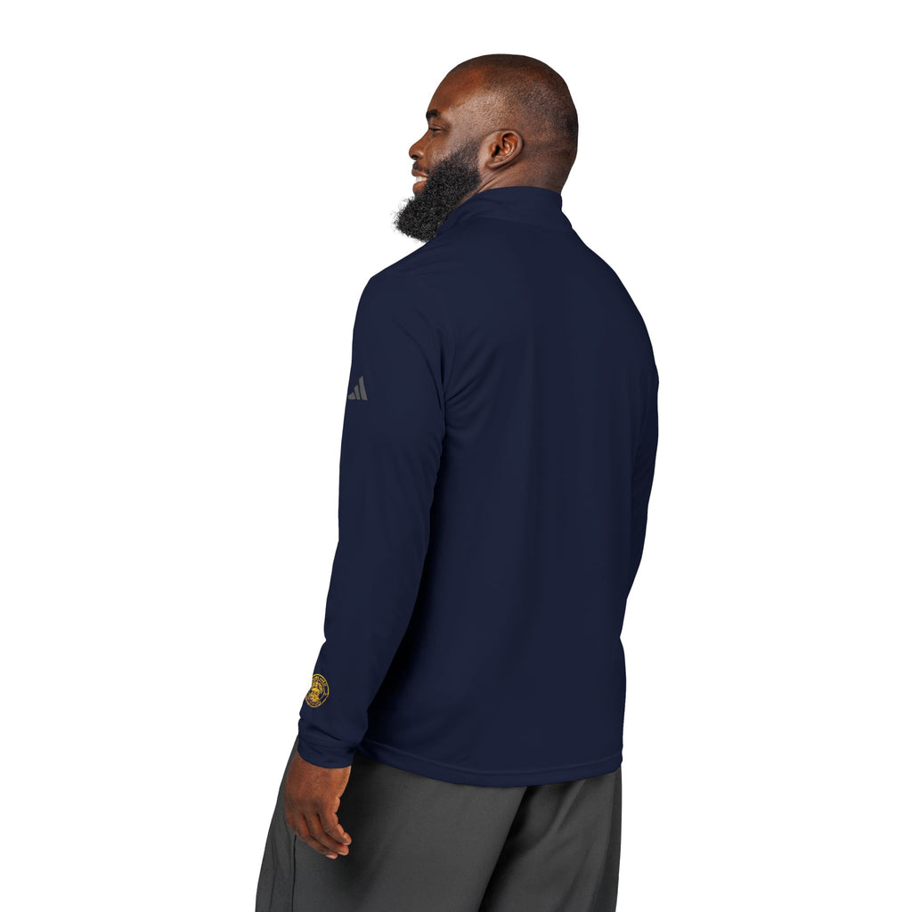 Embroidered adidas Quarter-Zip Pullover — White Performance Jacket with Crest