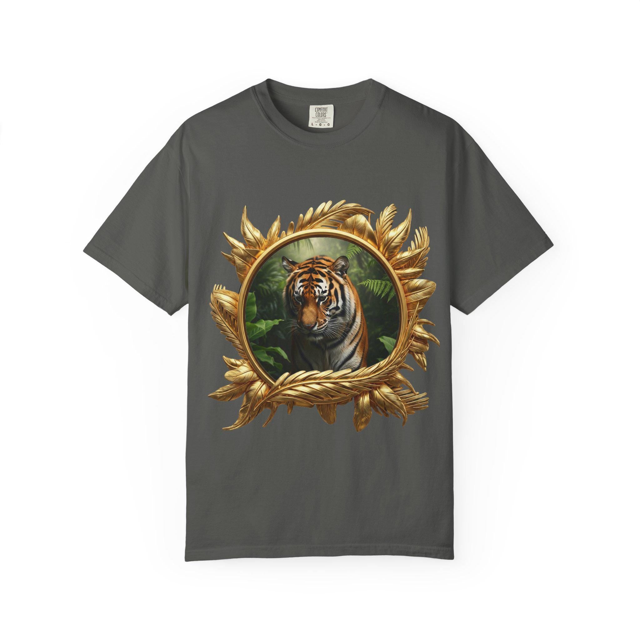 Prowling Tiger T-Shirt, Jungle Wildlife, 3D Gold Print