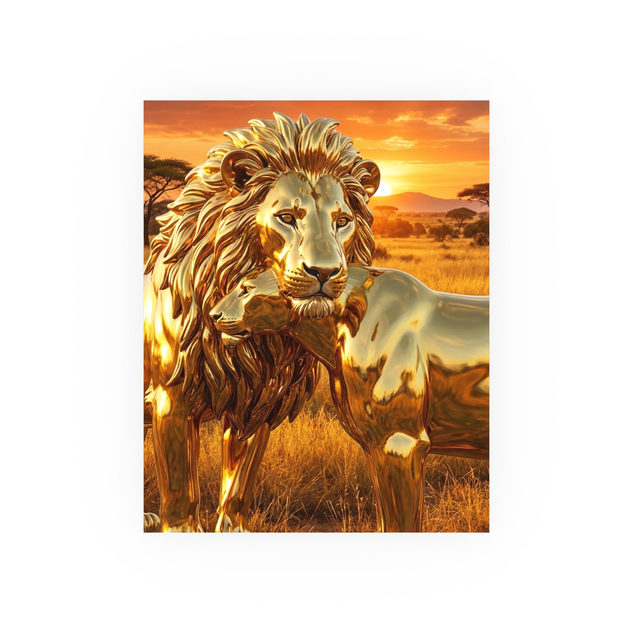 Golden Lion Art Poster — Metallic Sunset Wildlife Print