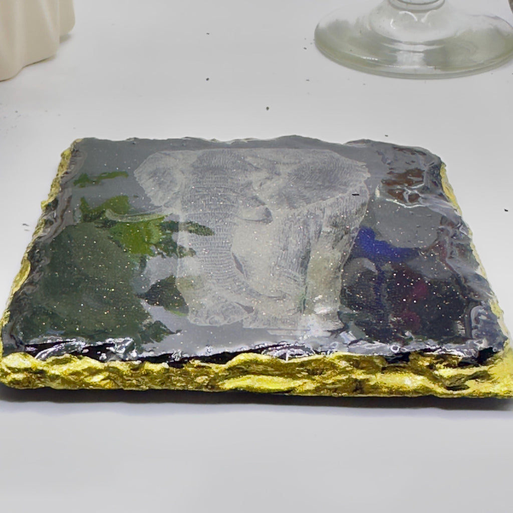 Elephant Slate Coaster Epoxy Resin Finished Handmade Natural Stone Coaster