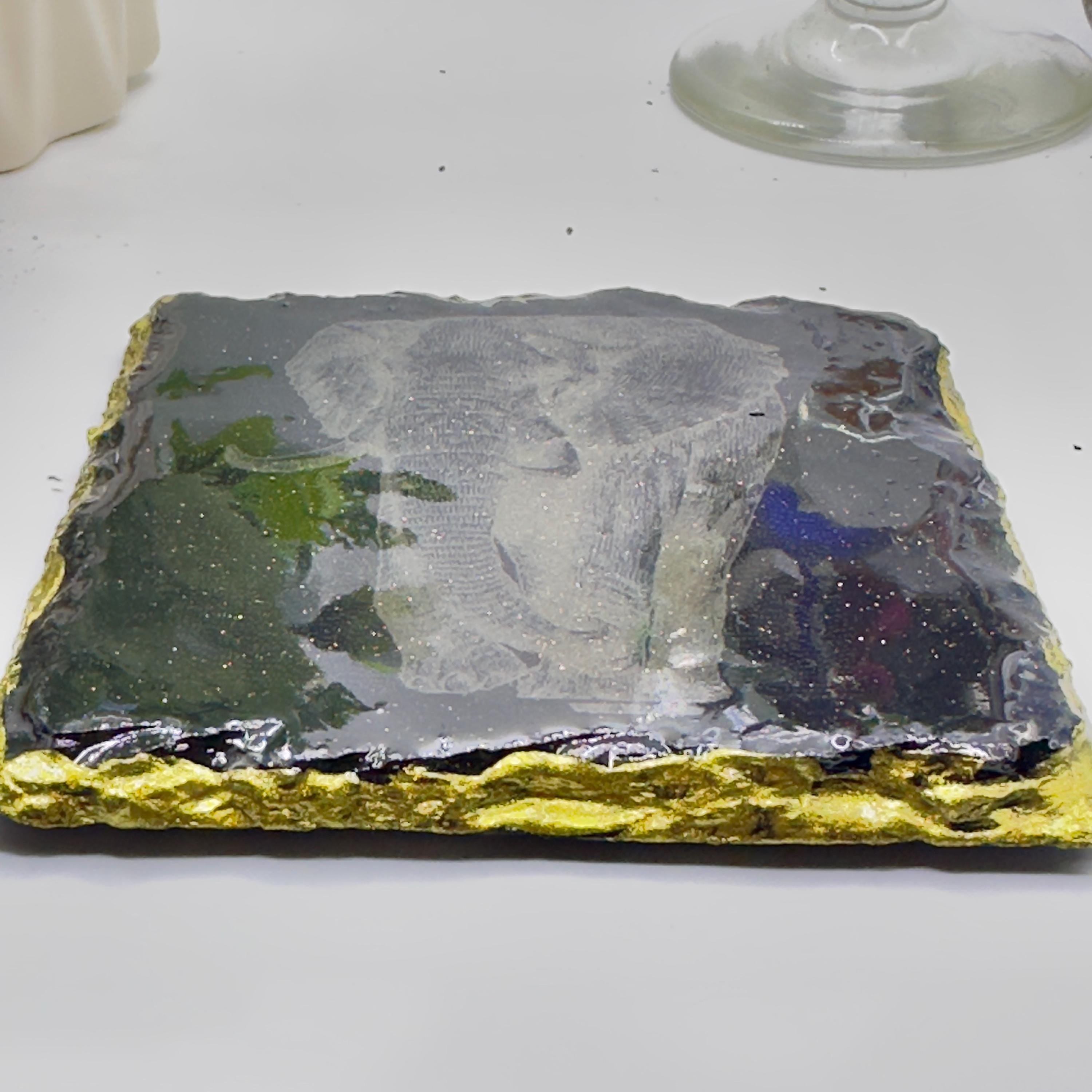 Elephant Slate Coaster Epoxy Resin Finished Handmade Natural Stone Coaster