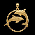 The Dolphin Pendant – gold or sterling silver circle necklace with two dolphins by MokshaGoldSculptures.