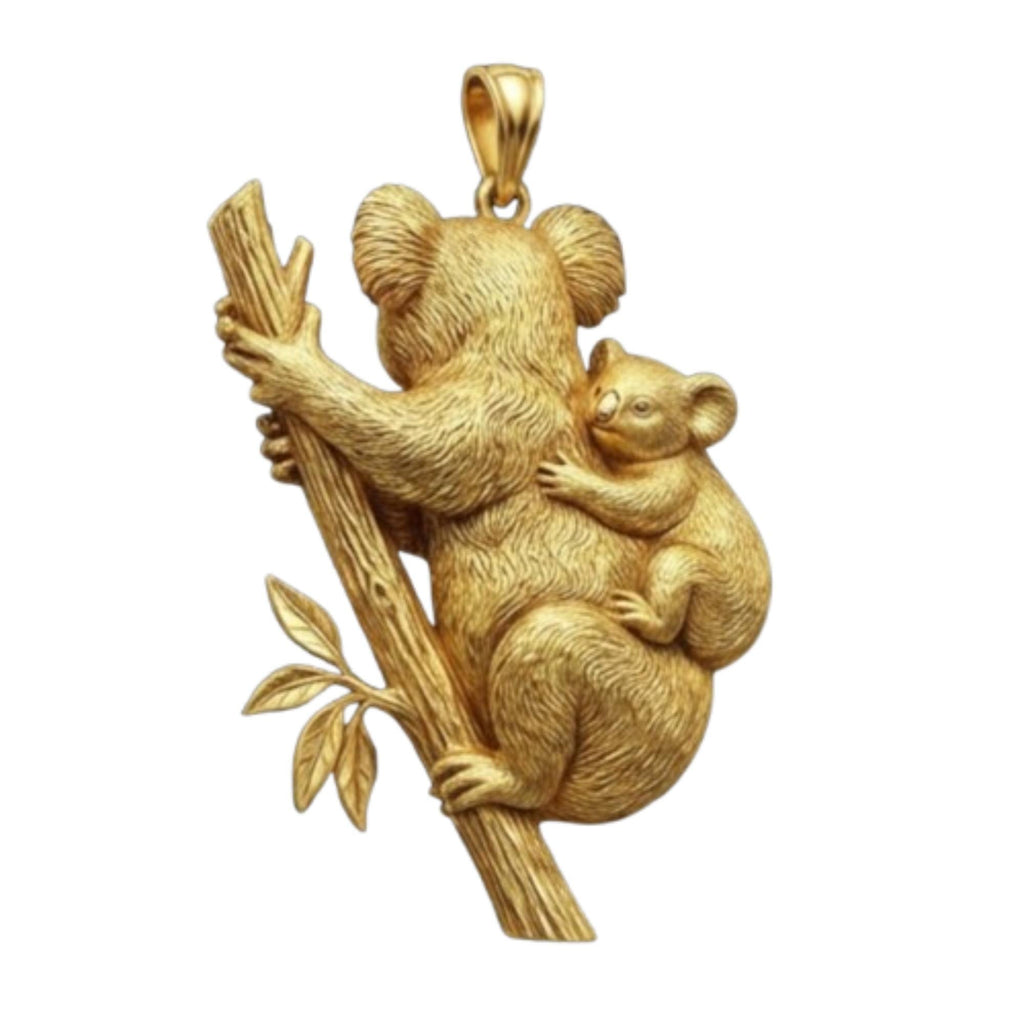 Mother & Baby Koala Pendant – 3D Sterling Silver Necklace