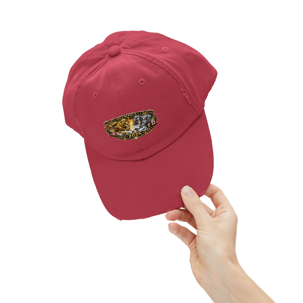 Distressed Baseball Cap — 2026 Olympic Crest Vintage Patch