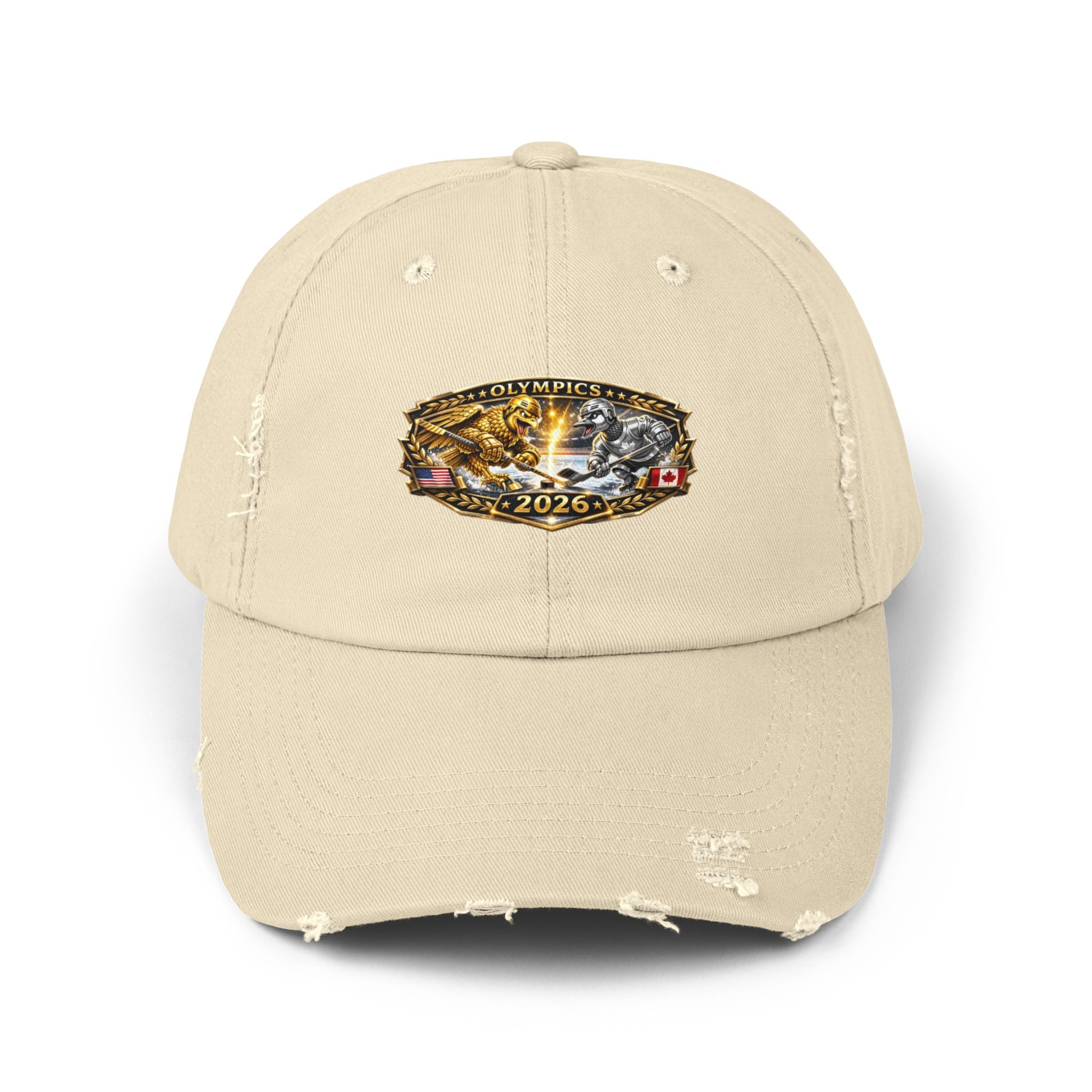 Distressed Baseball Cap — 2026 Olympic Crest Vintage Patch